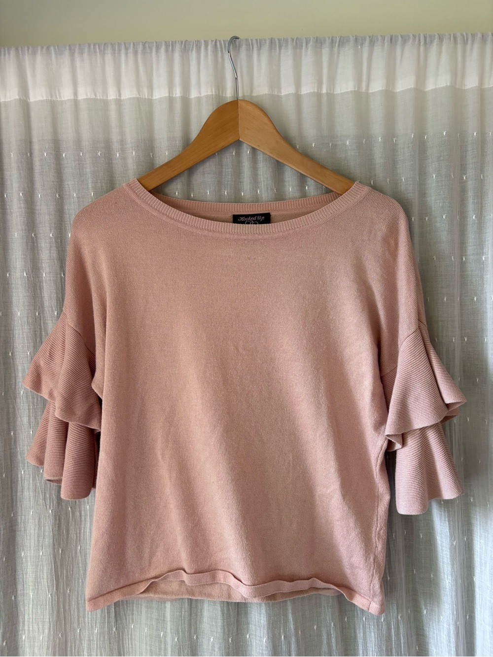 Hooked Up by IOT Blush Pink Ruffle Sleeve Crewneck Top